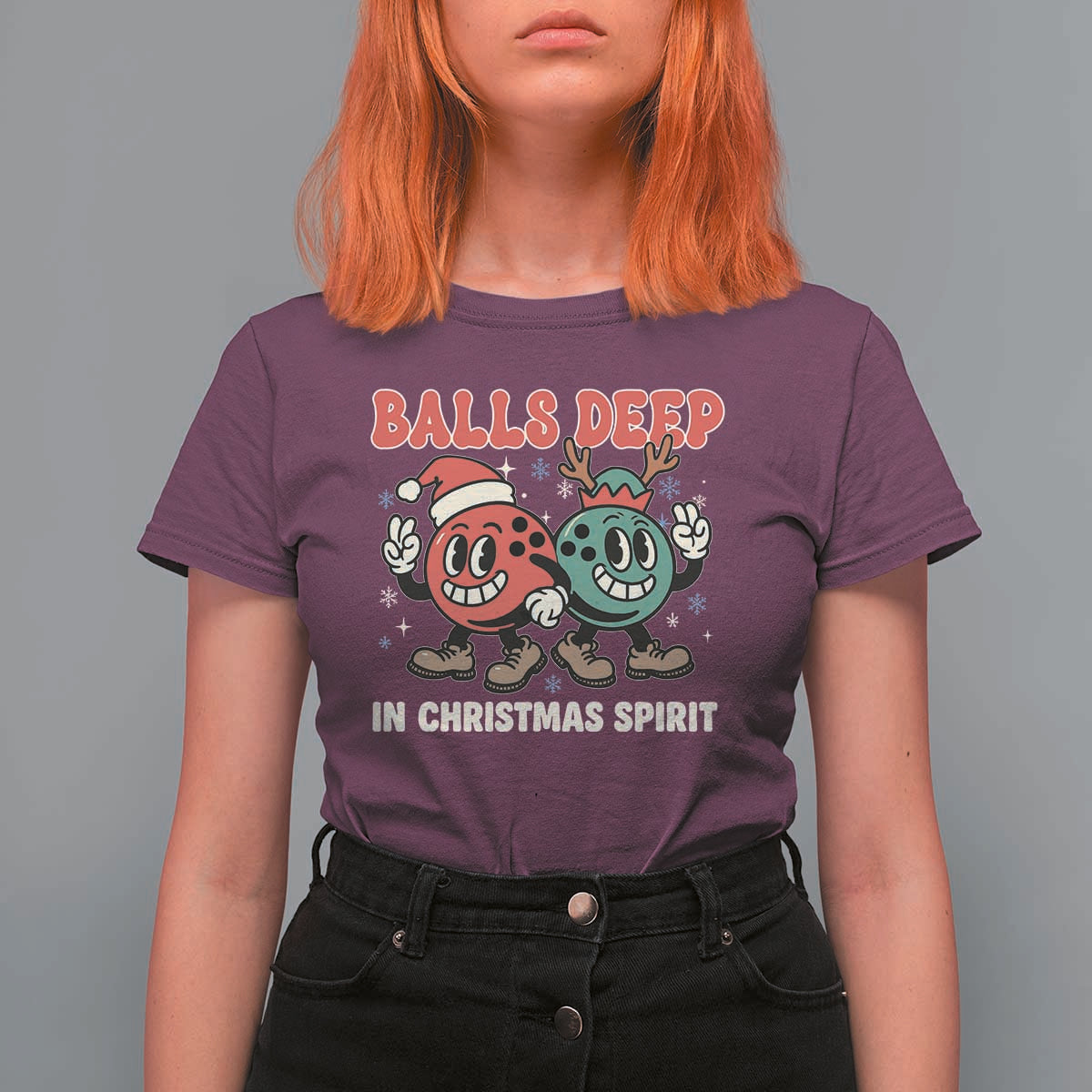 Funny Christmas Bowling T Shirt For Women Balls Deep In Christmas Spirit - Wonder Print Shop