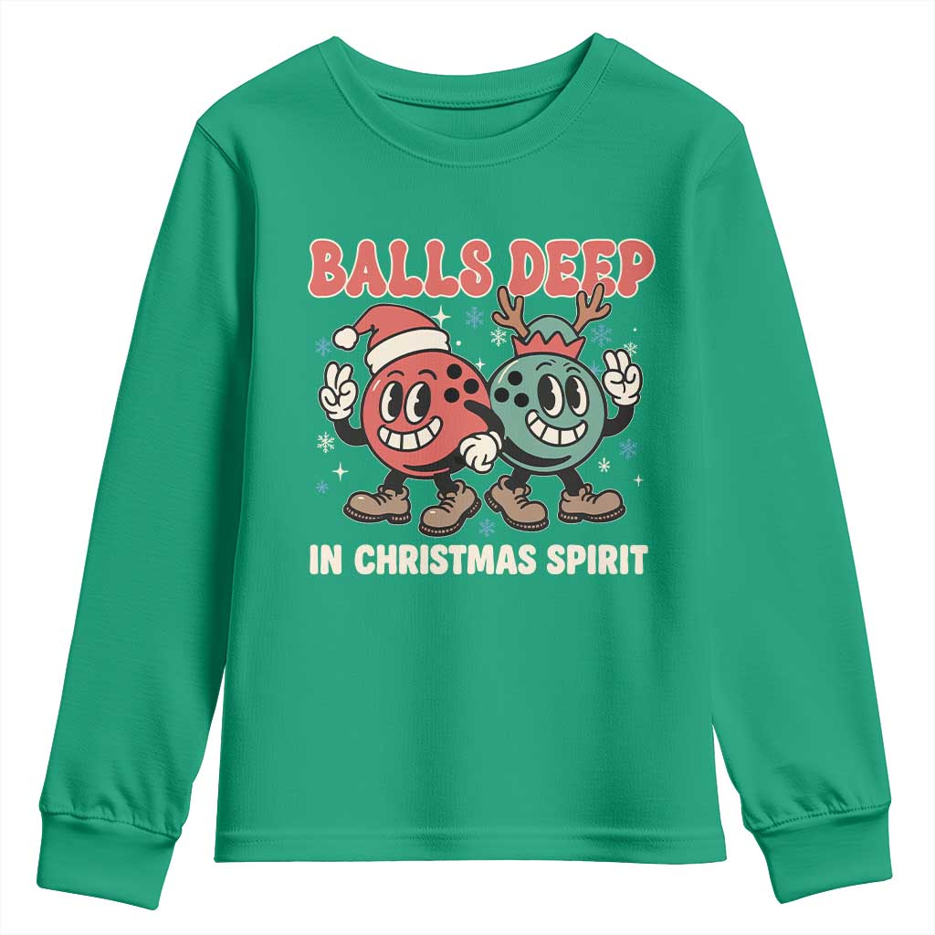 Funny Christmas Bowling Youth Sweatshirt Balls Deep In Christmas Spirit - Wonder Print Shop