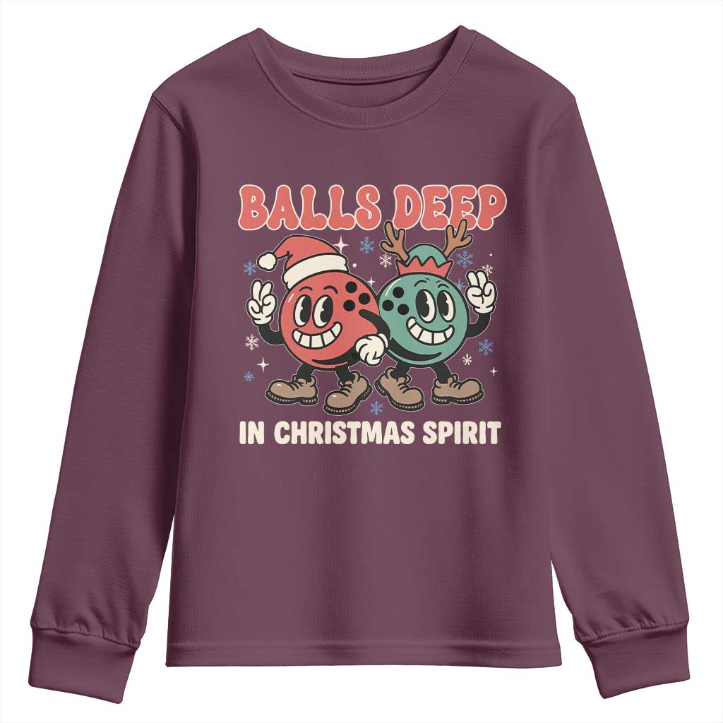 Funny Christmas Bowling Youth Sweatshirt Balls Deep In Christmas Spirit - Wonder Print Shop