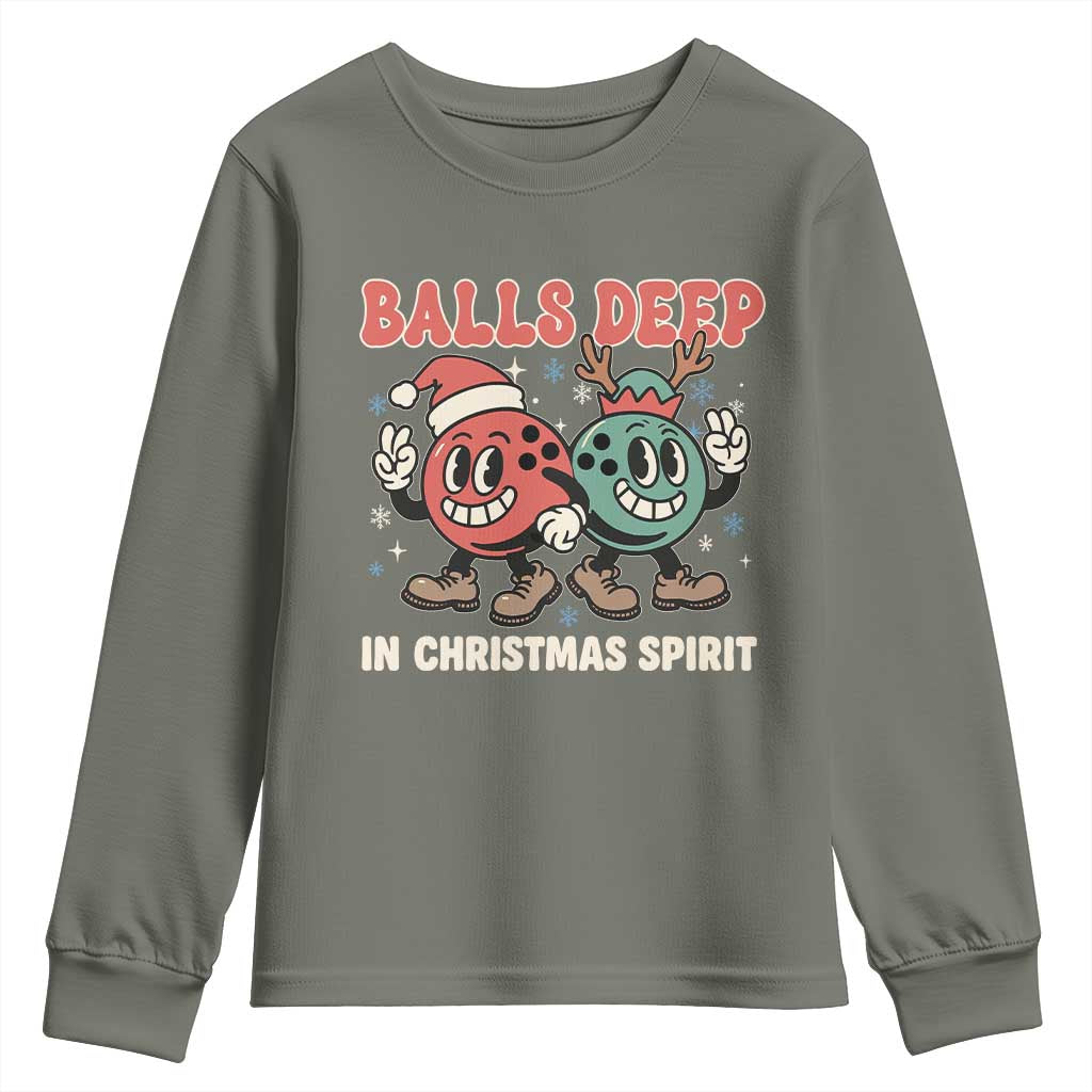 Funny Christmas Bowling Youth Sweatshirt Balls Deep In Christmas Spirit - Wonder Print Shop