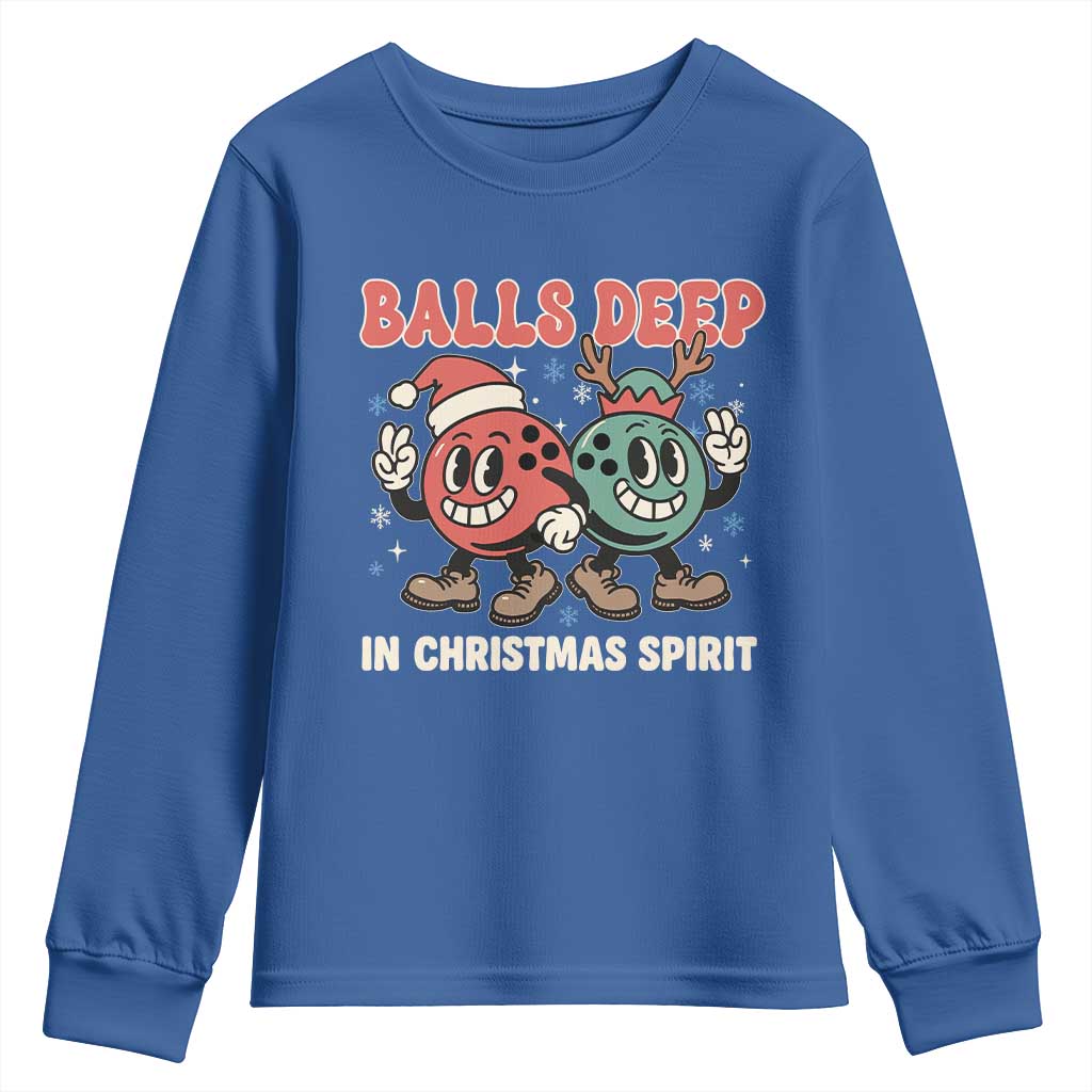 Funny Christmas Bowling Youth Sweatshirt Balls Deep In Christmas Spirit - Wonder Print Shop