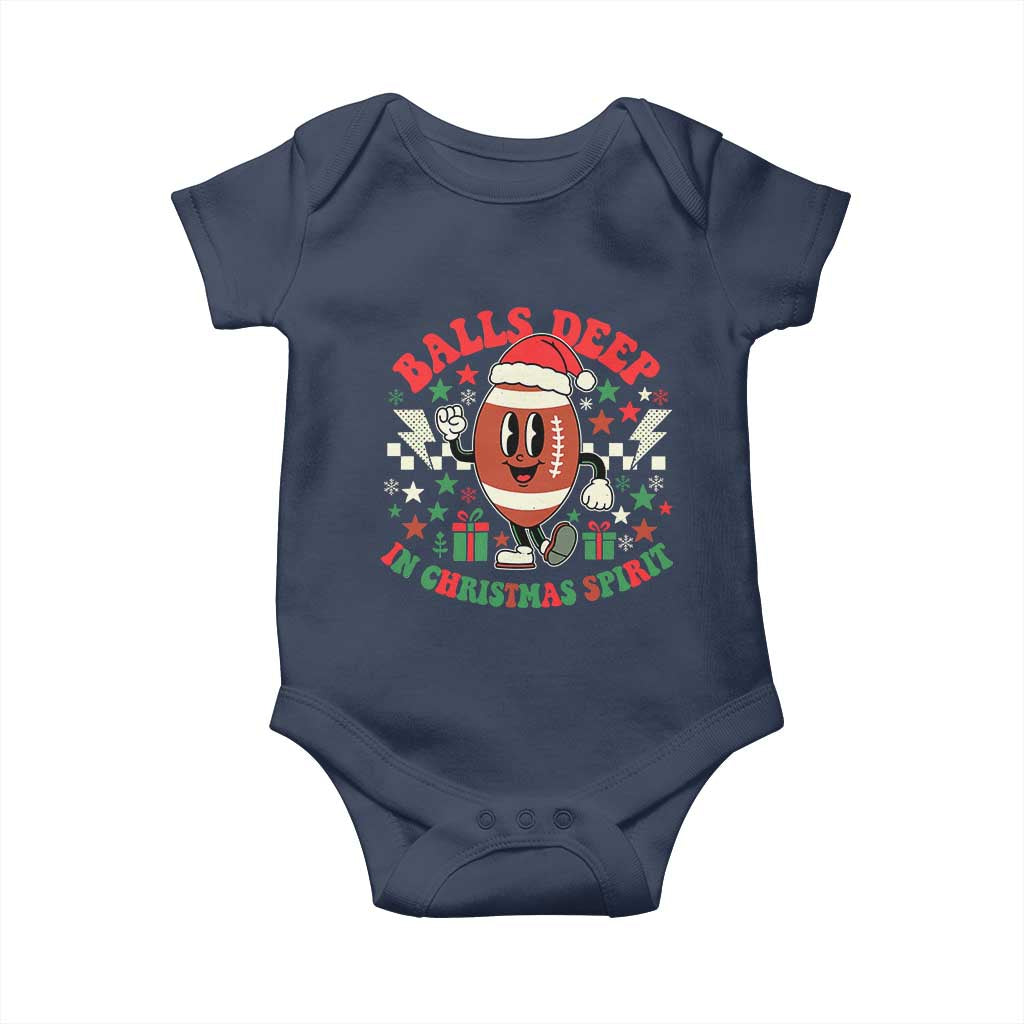 Funny Xmas American Football Baby Onesie Balls Deep In Christmas Spirit Game Day - Wonder Print Shop