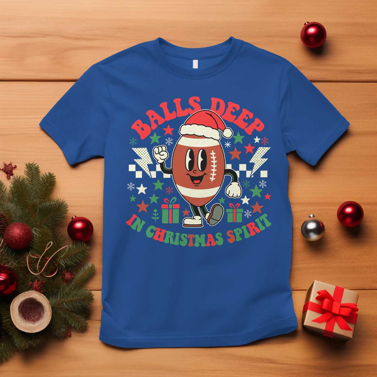 Funny Xmas American Football T Shirt Balls Deep In Christmas Spirit Game Day - Wonder Print Shop