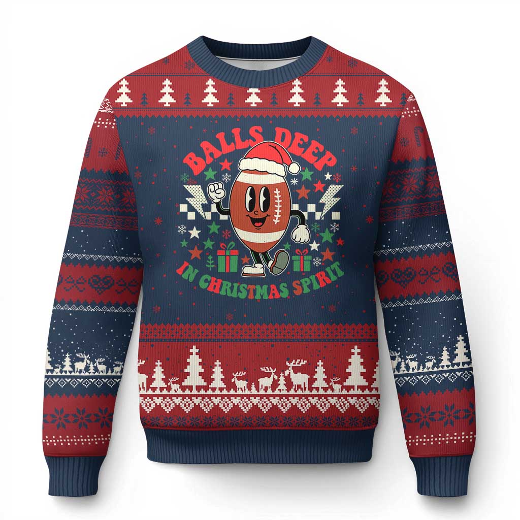 Funny Xmas American Football Ugly Christmas Sweater Balls Deep In Xmas Spirit Game Day - Wonder Print Shop