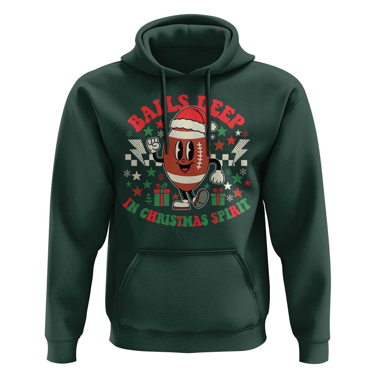 Funny Xmas American Football Hoodie Balls Deep In Christmas Spirit Game Day - Wonder Print Shop