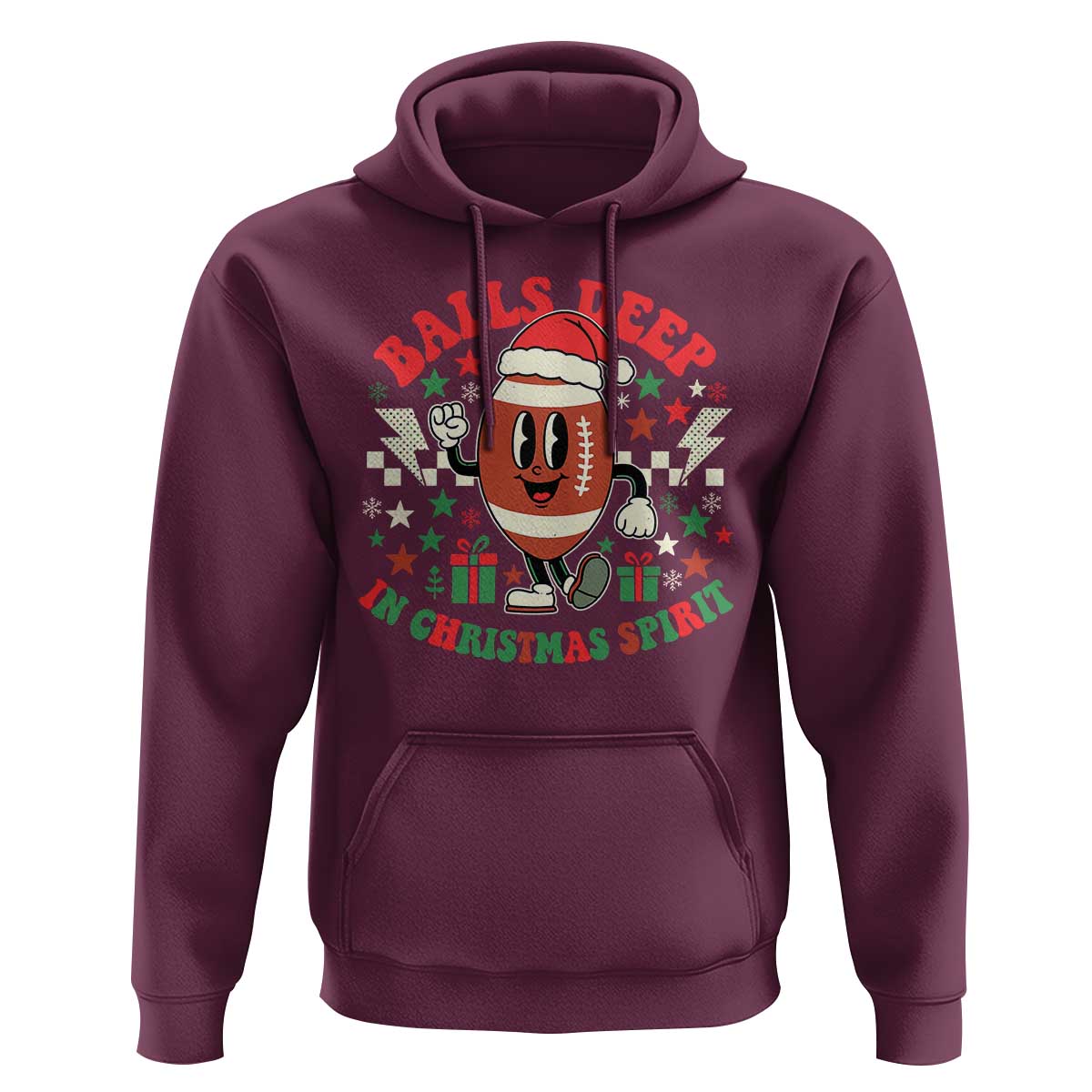 Funny Xmas American Football Hoodie Balls Deep In Christmas Spirit Game Day - Wonder Print Shop