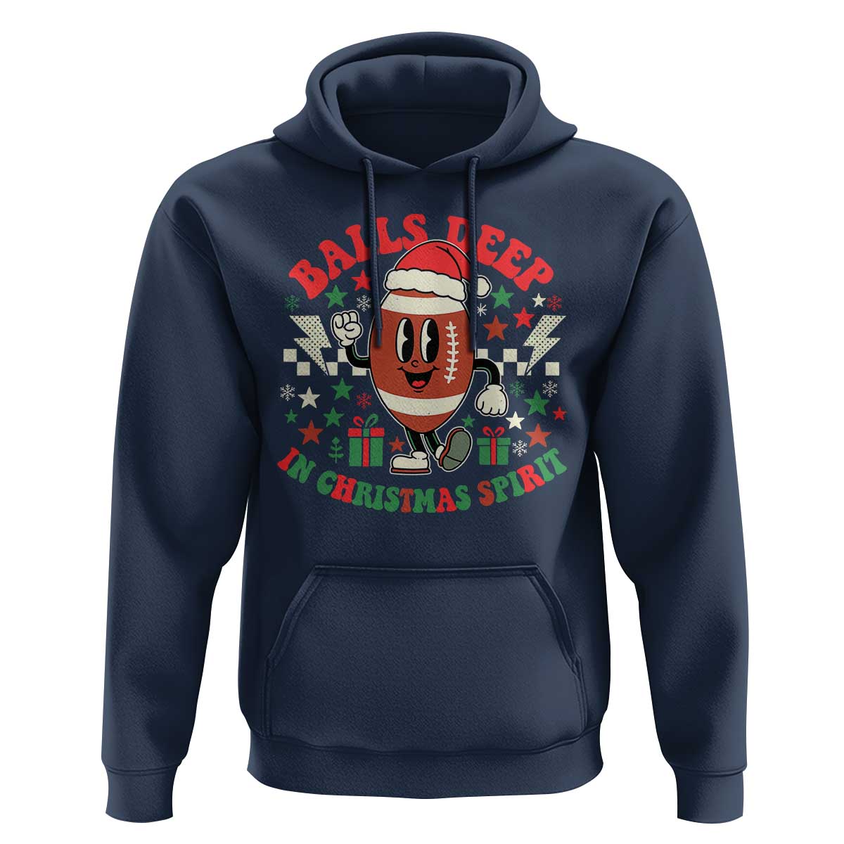 Funny Xmas American Football Hoodie Balls Deep In Christmas Spirit Game Day - Wonder Print Shop