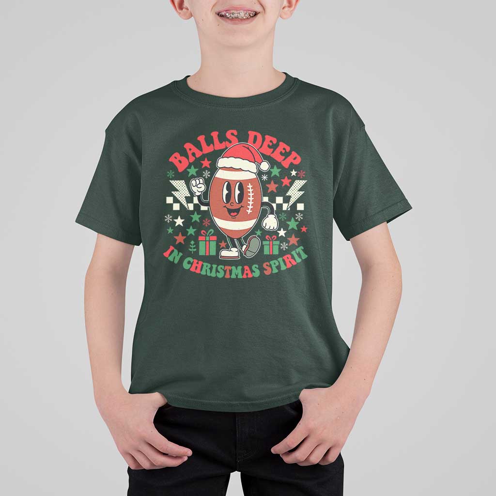 Funny Xmas American Football T Shirt For Kid Balls Deep In Christmas Spirit Game Day - Wonder Print Shop