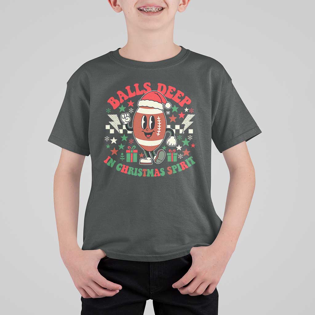 Funny Xmas American Football T Shirt For Kid Balls Deep In Christmas Spirit Game Day - Wonder Print Shop