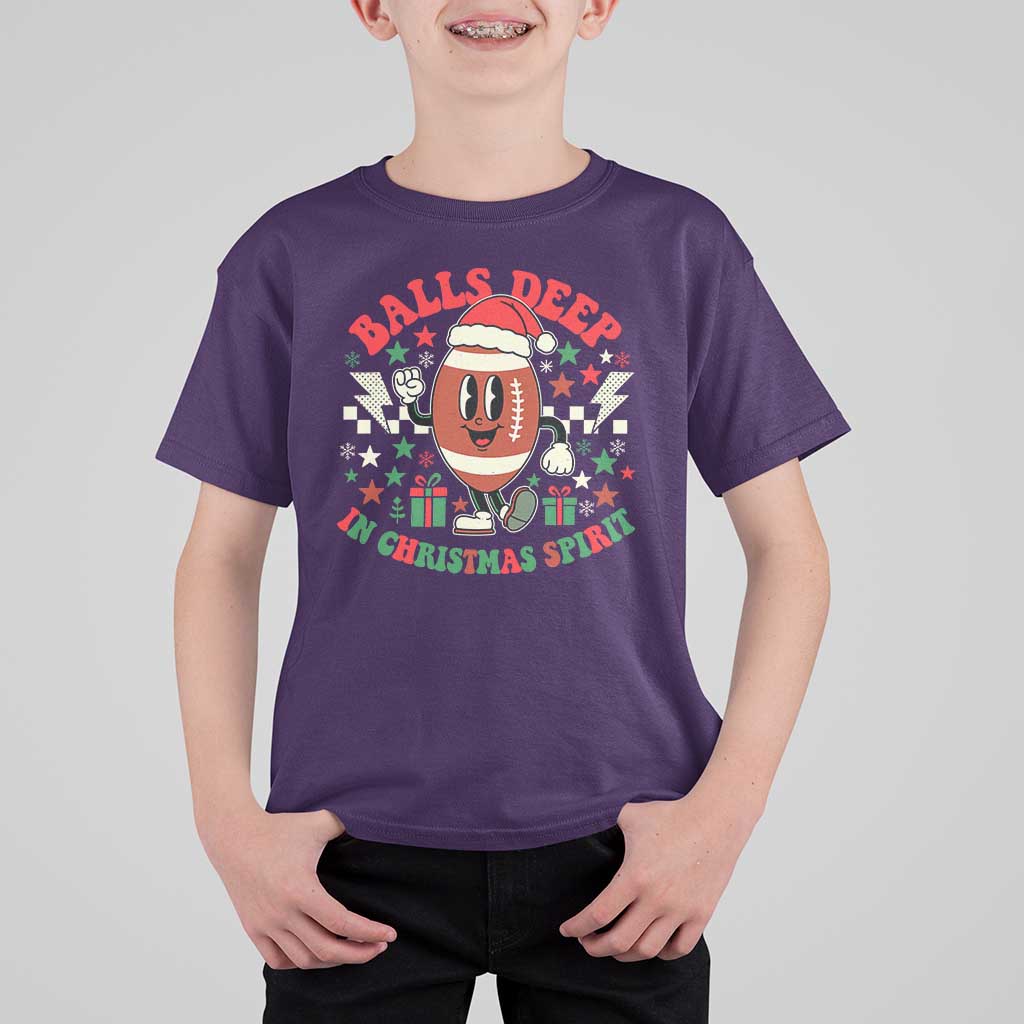 Funny Xmas American Football T Shirt For Kid Balls Deep In Christmas Spirit Game Day - Wonder Print Shop