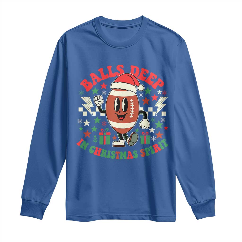 Funny Xmas American Football Long Sleeve Shirt Balls Deep In Christmas Spirit Game Day - Wonder Print Shop