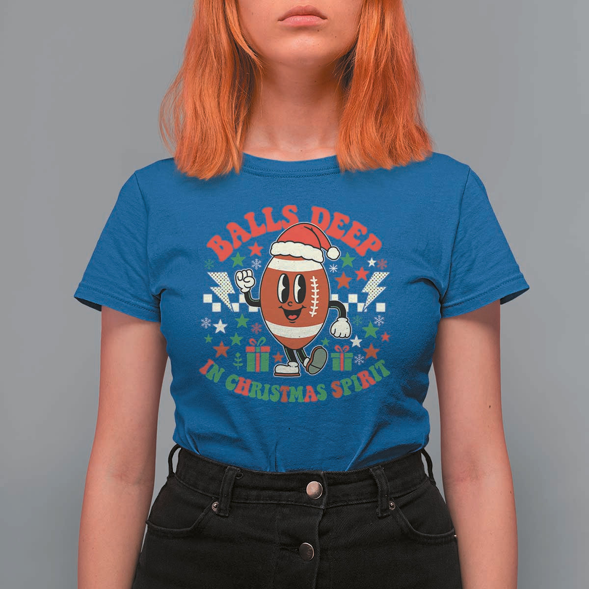 Funny Xmas American Football T Shirt For Women Balls Deep In Christmas Spirit Game Day - Wonder Print Shop
