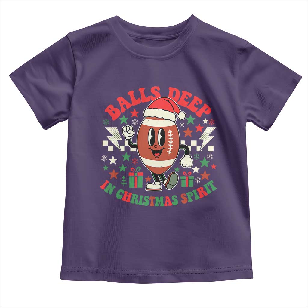 Funny Xmas American Football Toddler T Shirt Balls Deep In Christmas Spirit Game Day - Wonder Print Shop