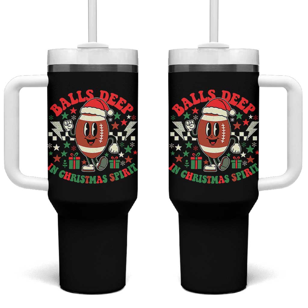 Funny Xmas American Football Tumbler With Handle Balls Deep In Christmas Spirit Game Day - Wonder Print Shop