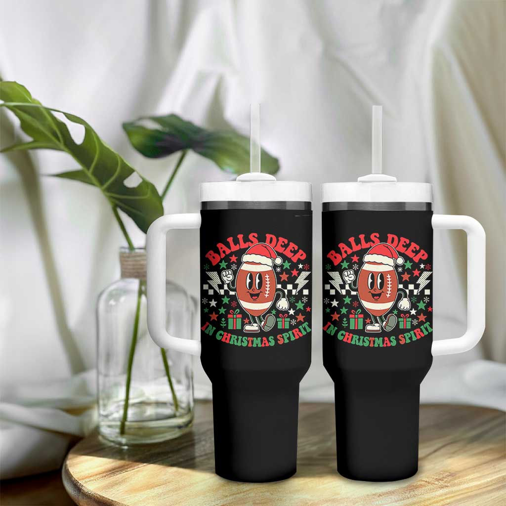 Funny Xmas American Football Tumbler With Handle Balls Deep In Christmas Spirit Game Day - Wonder Print Shop