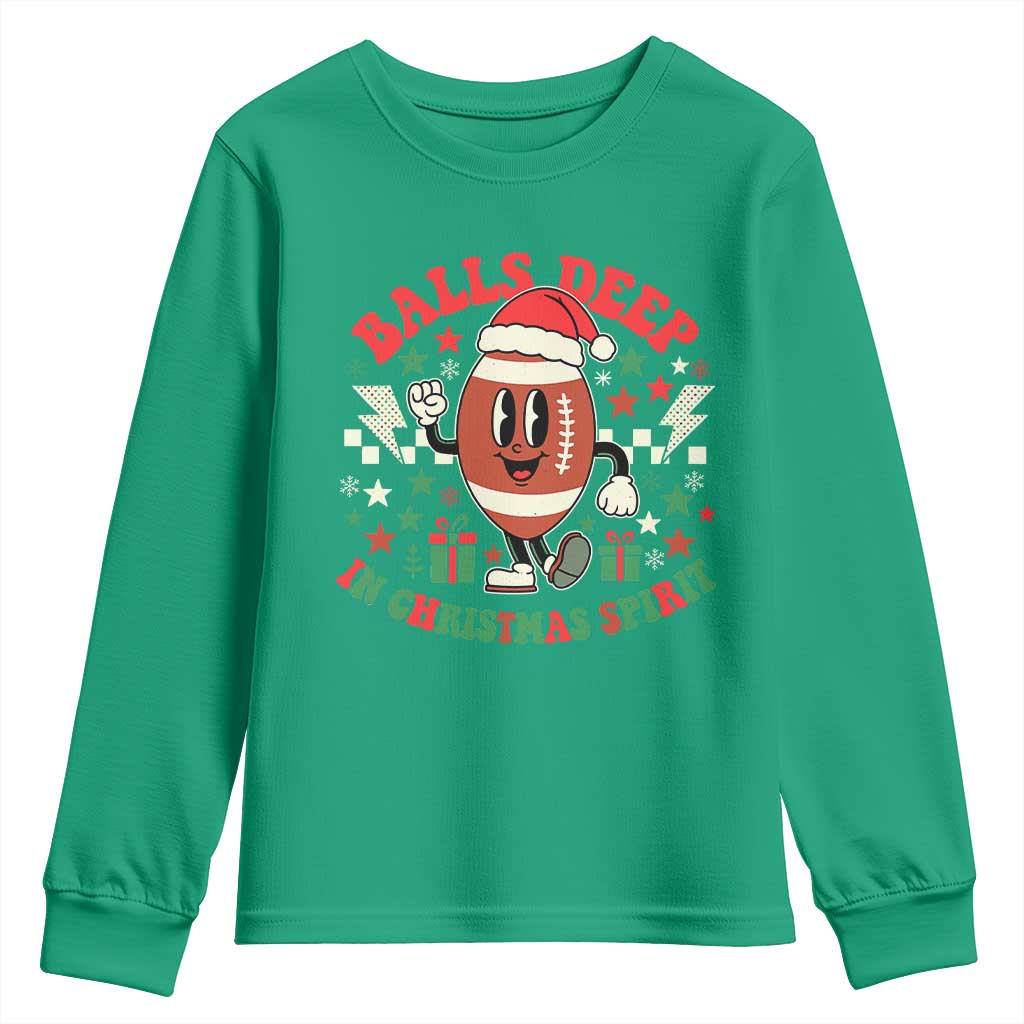 Funny Xmas American Football Youth Sweatshirt Balls Deep In Christmas Spirit Game Day - Wonder Print Shop