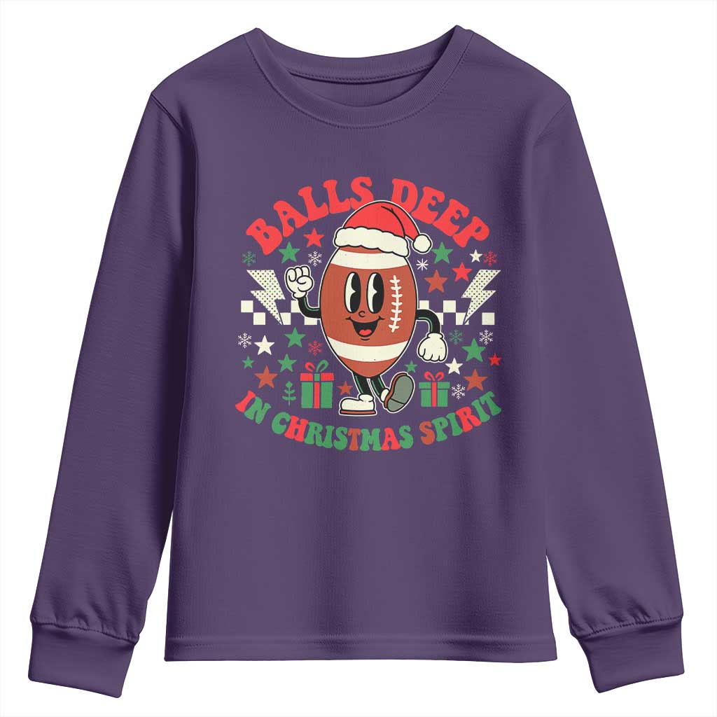 Funny Xmas American Football Youth Sweatshirt Balls Deep In Christmas Spirit Game Day - Wonder Print Shop