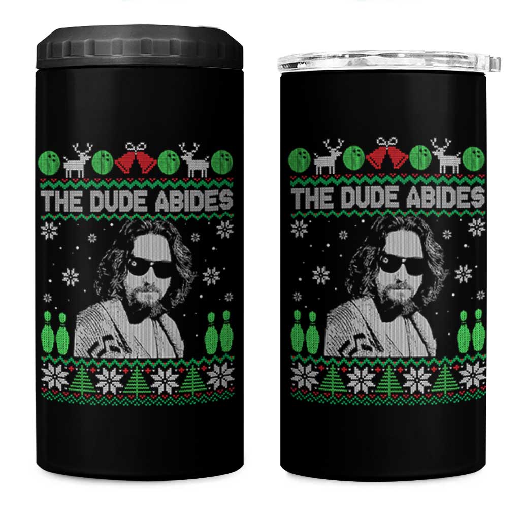 The Dude Abides Christmas Bowling 4 in 1 Can Cooler Tumbler Funny Bowling Movie - Wonder Print Shop