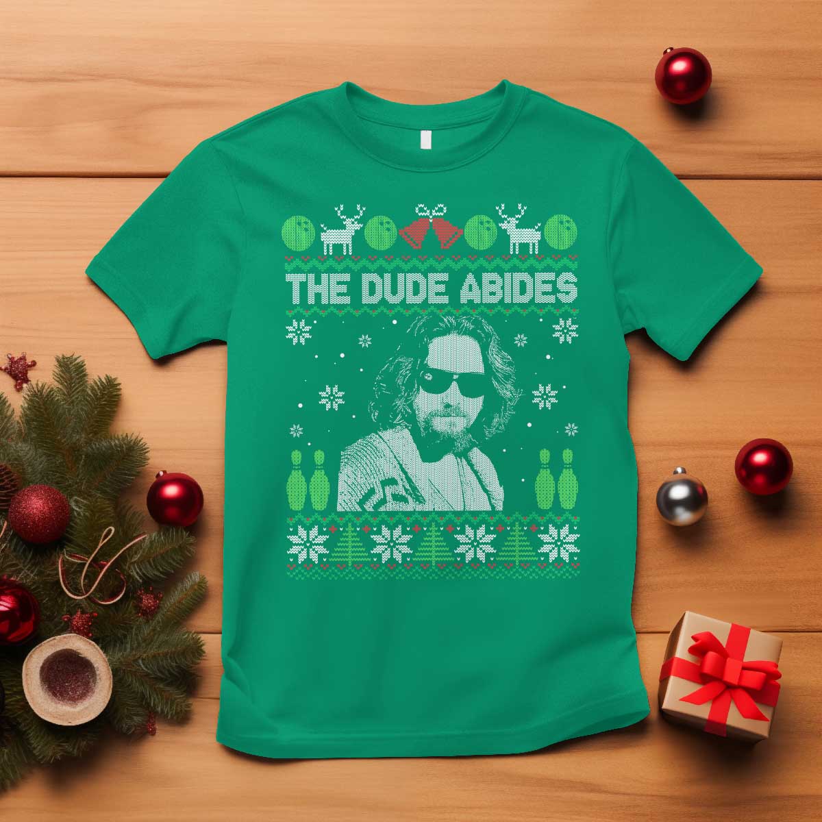 The Dude Abides Christmas Bowling T Shirt Funny Bowling Movie - Wonder Print Shop