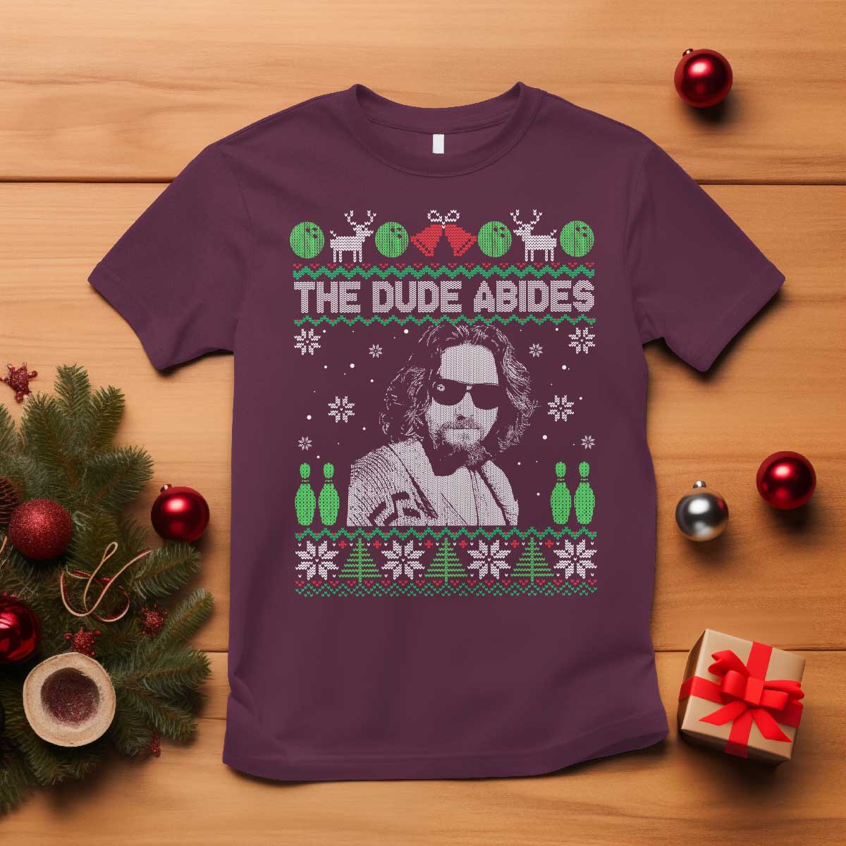 The Dude Abides Christmas Bowling T Shirt Funny Bowling Movie - Wonder Print Shop