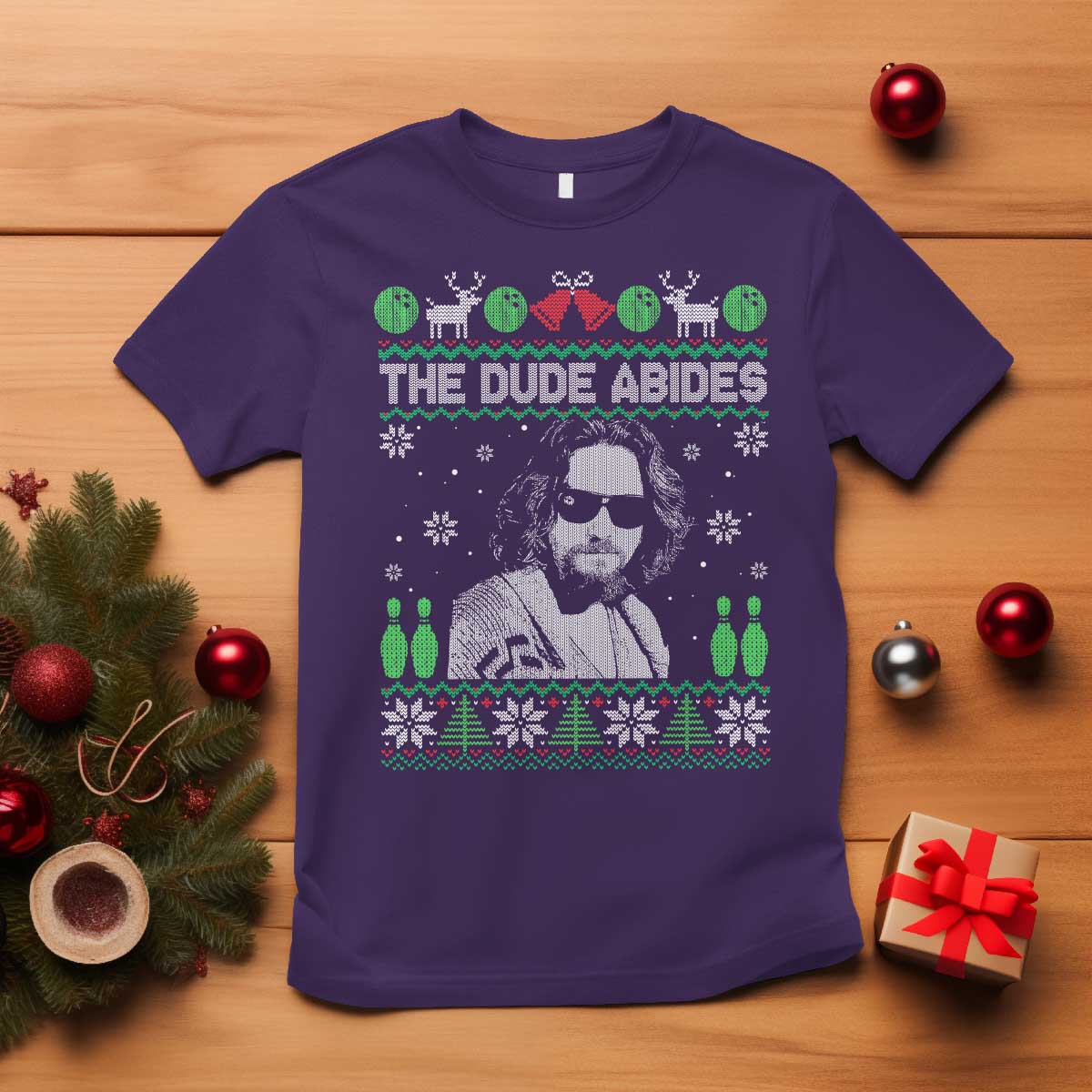 The Dude Abides Christmas Bowling T Shirt Funny Bowling Movie - Wonder Print Shop