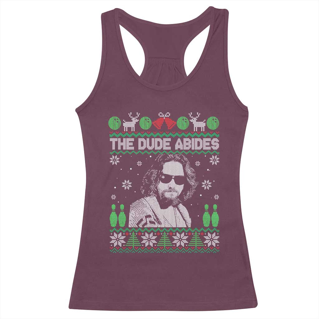 The Dude Abides Christmas Bowling Racerback Tank Top Funny Bowling Movie - Wonder Print Shop