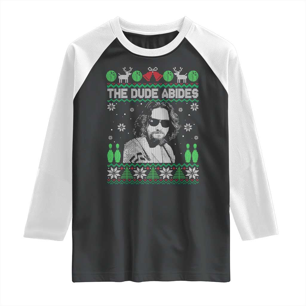 The Dude Abides Christmas Bowling Raglan Shirt Funny Bowling Movie - Wonder Print Shop