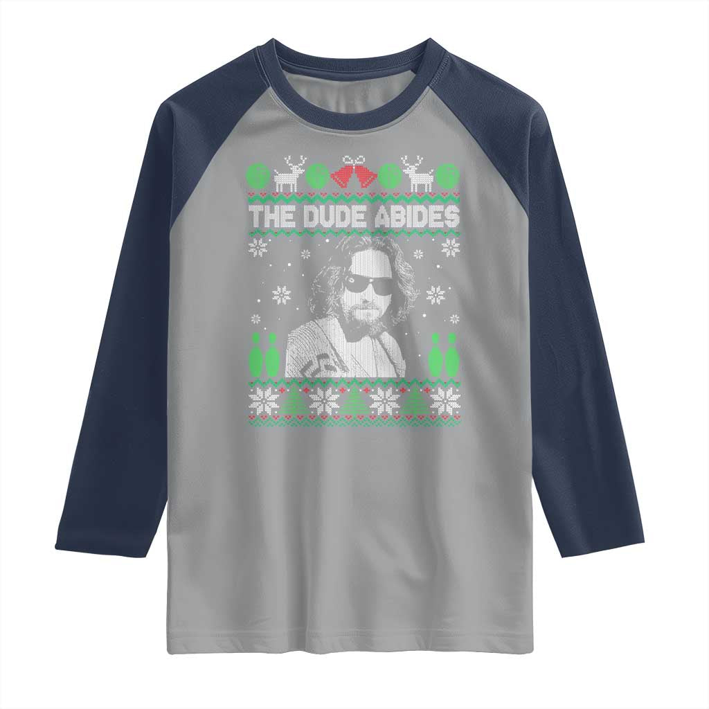 The Dude Abides Christmas Bowling Raglan Shirt Funny Bowling Movie - Wonder Print Shop
