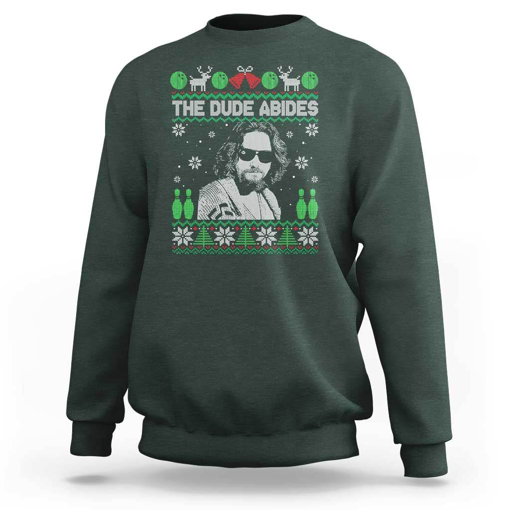 The Dude Abides Christmas Bowling Sweatshirt Funny Bowling Movie - Wonder Print Shop