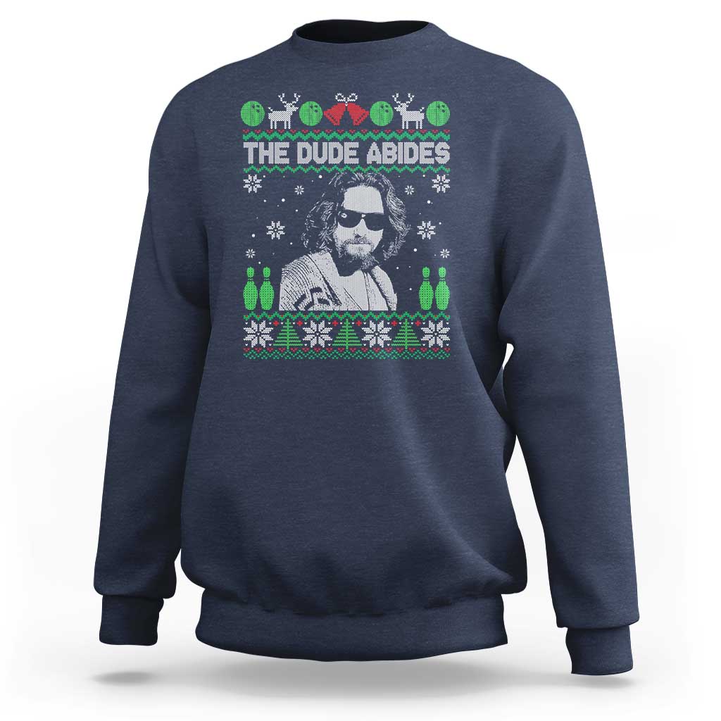 The Dude Abides Christmas Bowling Sweatshirt Funny Bowling Movie - Wonder Print Shop