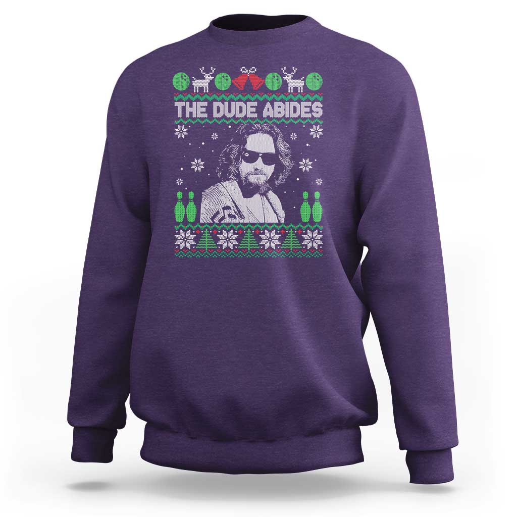 The Dude Abides Christmas Bowling Sweatshirt Funny Bowling Movie - Wonder Print Shop