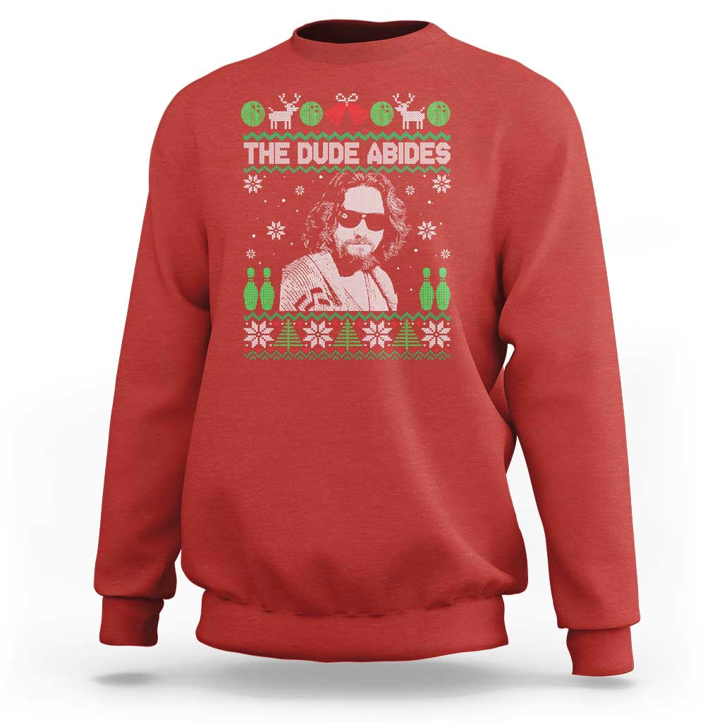 The Dude Abides Christmas Bowling Sweatshirt Funny Bowling Movie - Wonder Print Shop
