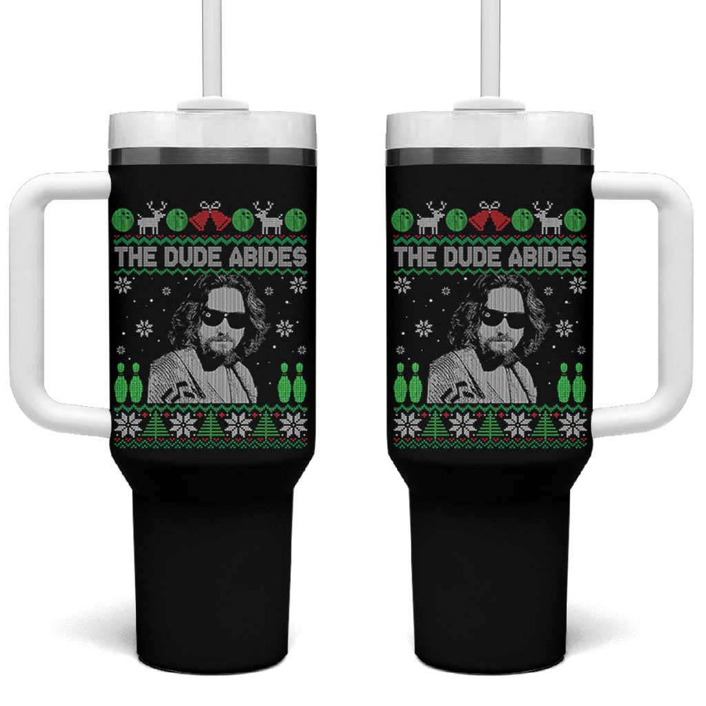 The Dude Abides Christmas Bowling Tumbler With Handle Funny Bowling Movie - Wonder Print Shop