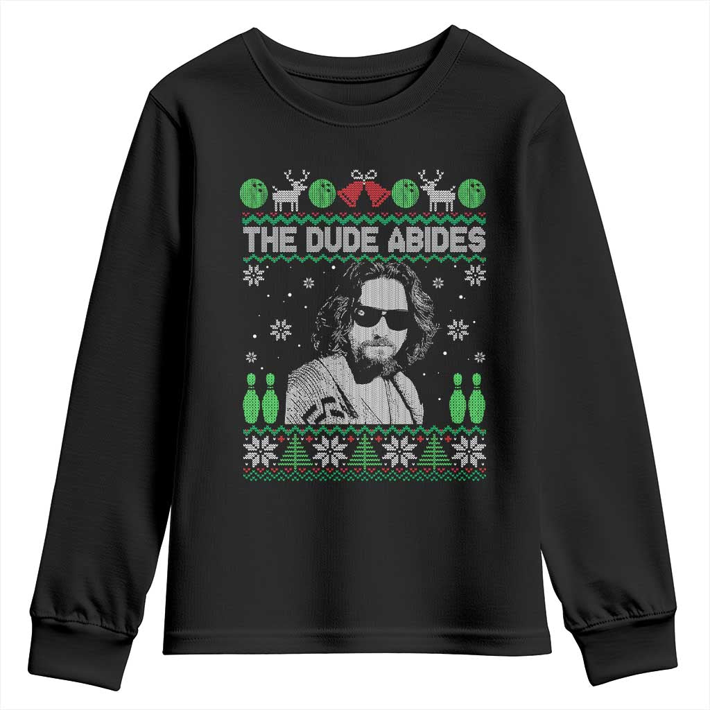 The Dude Abides Christmas Bowling Youth Sweatshirt Funny Bowling Movie - Wonder Print Shop