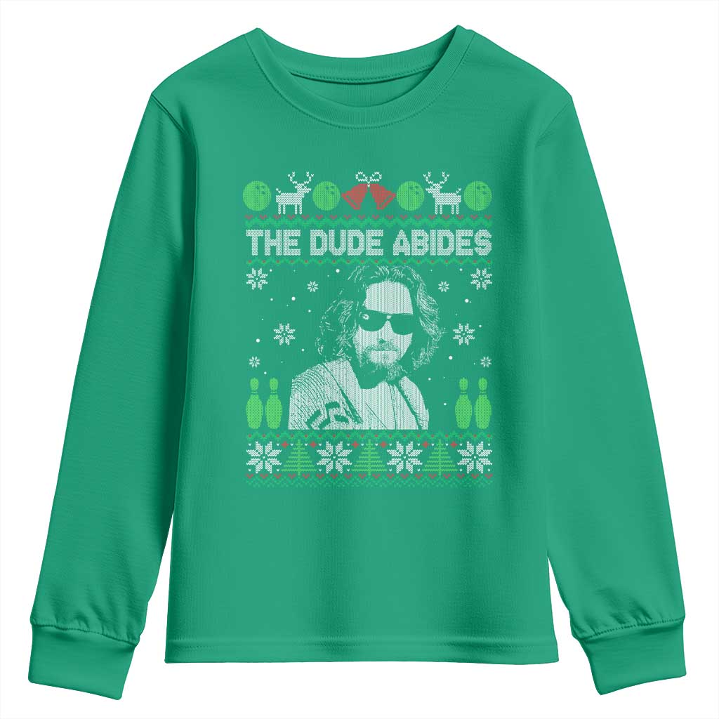 The Dude Abides Christmas Bowling Youth Sweatshirt Funny Bowling Movie - Wonder Print Shop