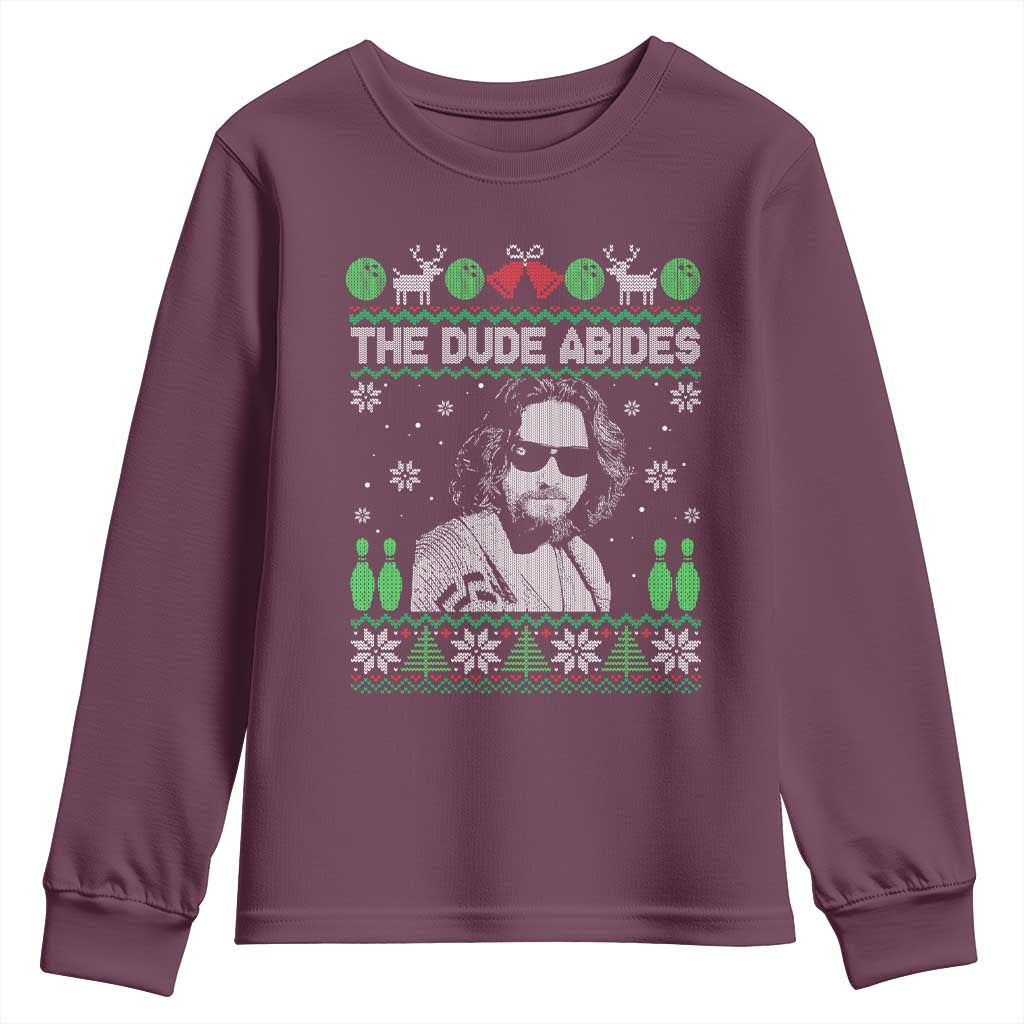 The Dude Abides Christmas Bowling Youth Sweatshirt Funny Bowling Movie - Wonder Print Shop