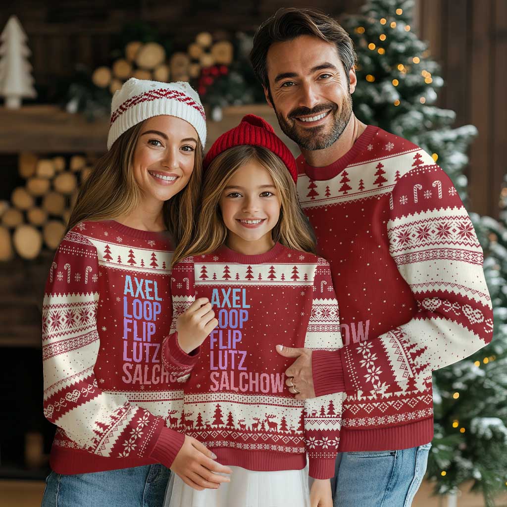Figure Skating Lovers Ugly Christmas Sweater Funny Axel Loop Flip Lutz Salchow - Wonder Print Shop