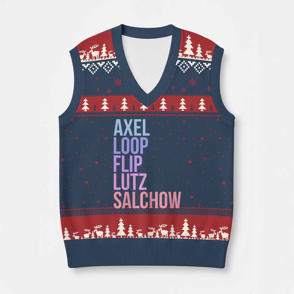 Figure Skating Lovers V-Neck Knit Sweater Vest Funny Axel Loop Flip Lutz Salchow - Wonder Print Shop