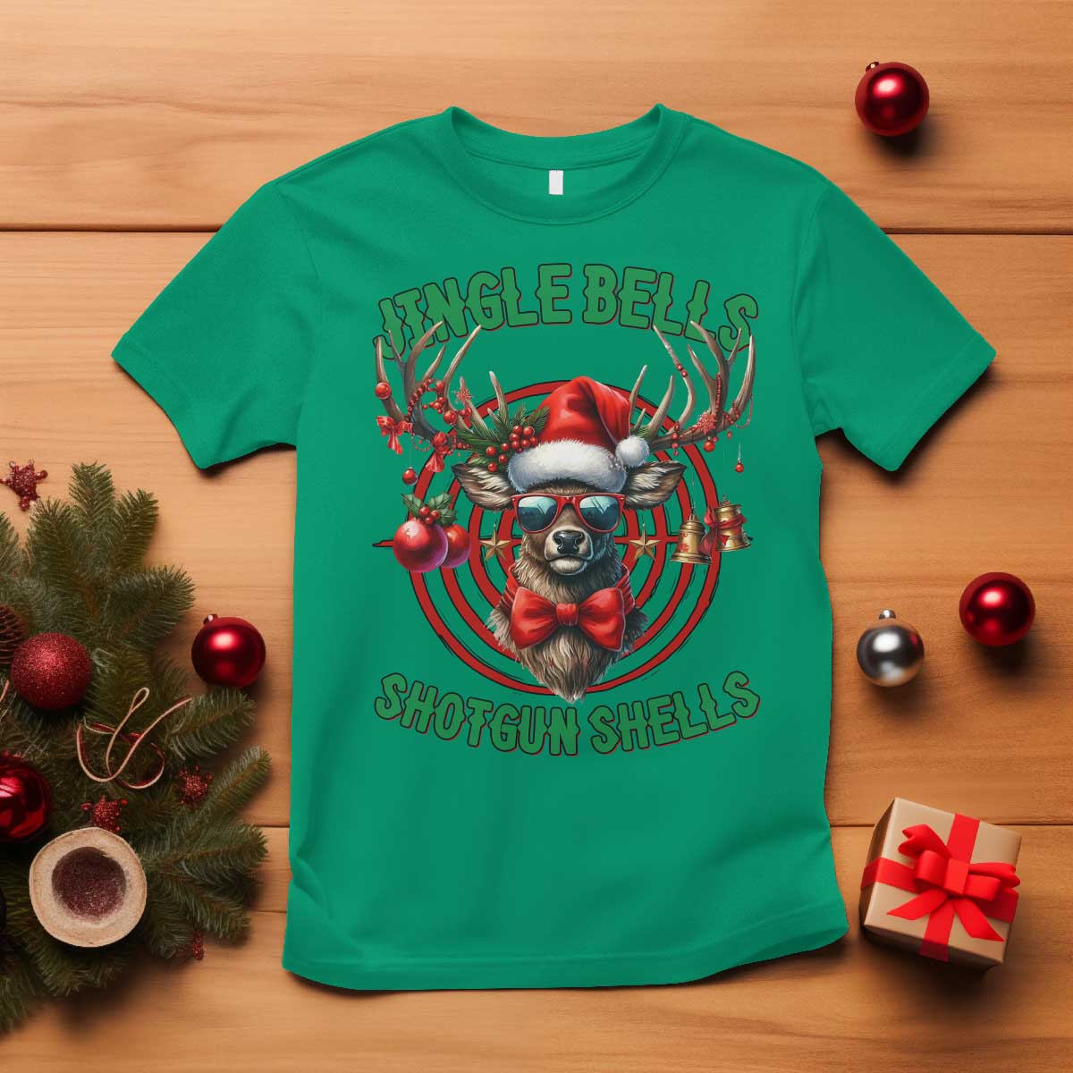 Funny Christmas Hunting T Shirt Jingle Bells Shotgun Shells Santa Deer - Wonder Print Shop