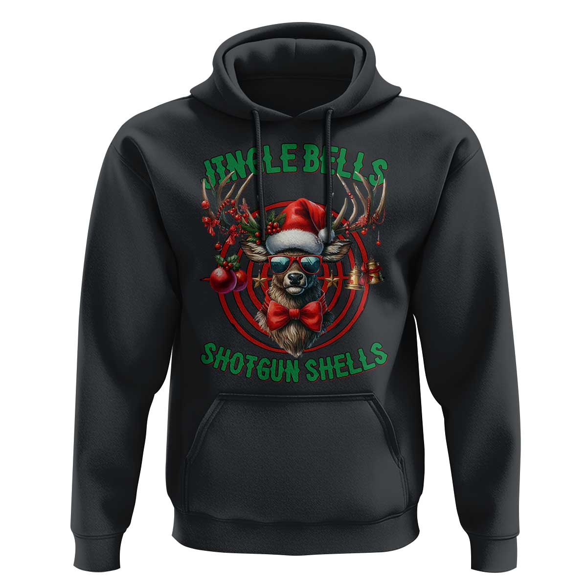 Funny Christmas Hunting Hoodie Jingle Bells Shotgun Shells Santa Deer