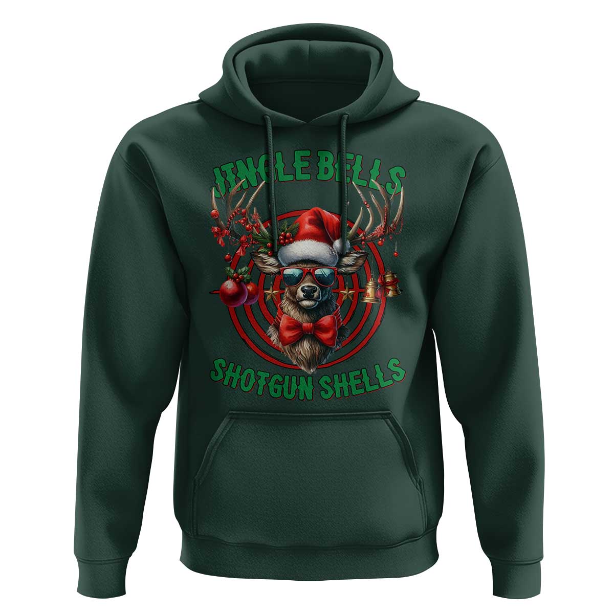 Funny Christmas Hunting Hoodie Jingle Bells Shotgun Shells Santa Deer