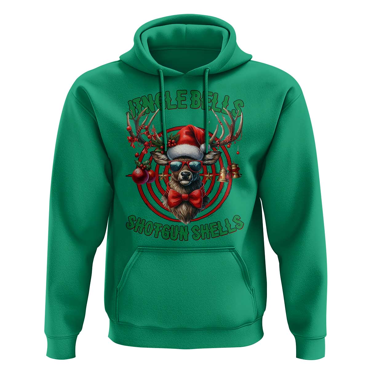Funny Christmas Hunting Hoodie Jingle Bells Shotgun Shells Santa Deer