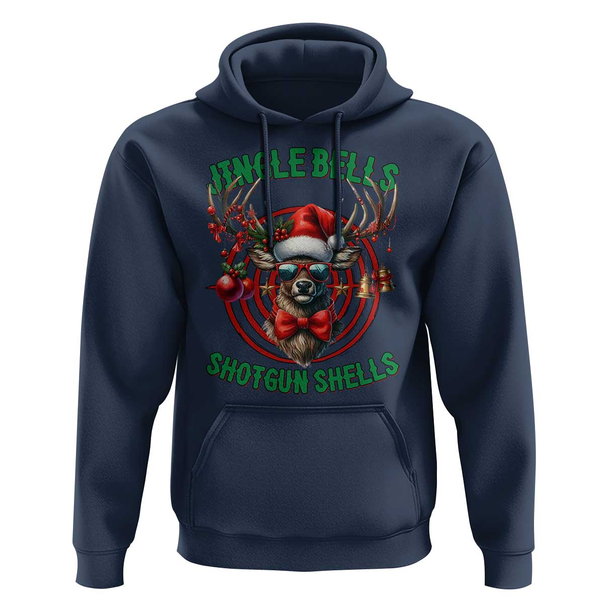 Funny Christmas Hunting Hoodie Jingle Bells Shotgun Shells Santa Deer