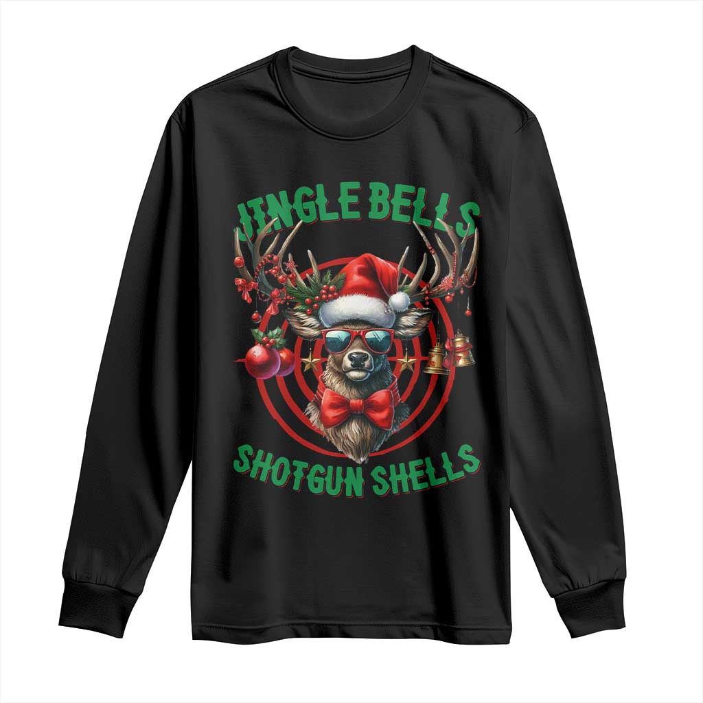 Funny Christmas Hunting Long Sleeve Shirt Jingle Bells Shotgun Shells Santa Deer