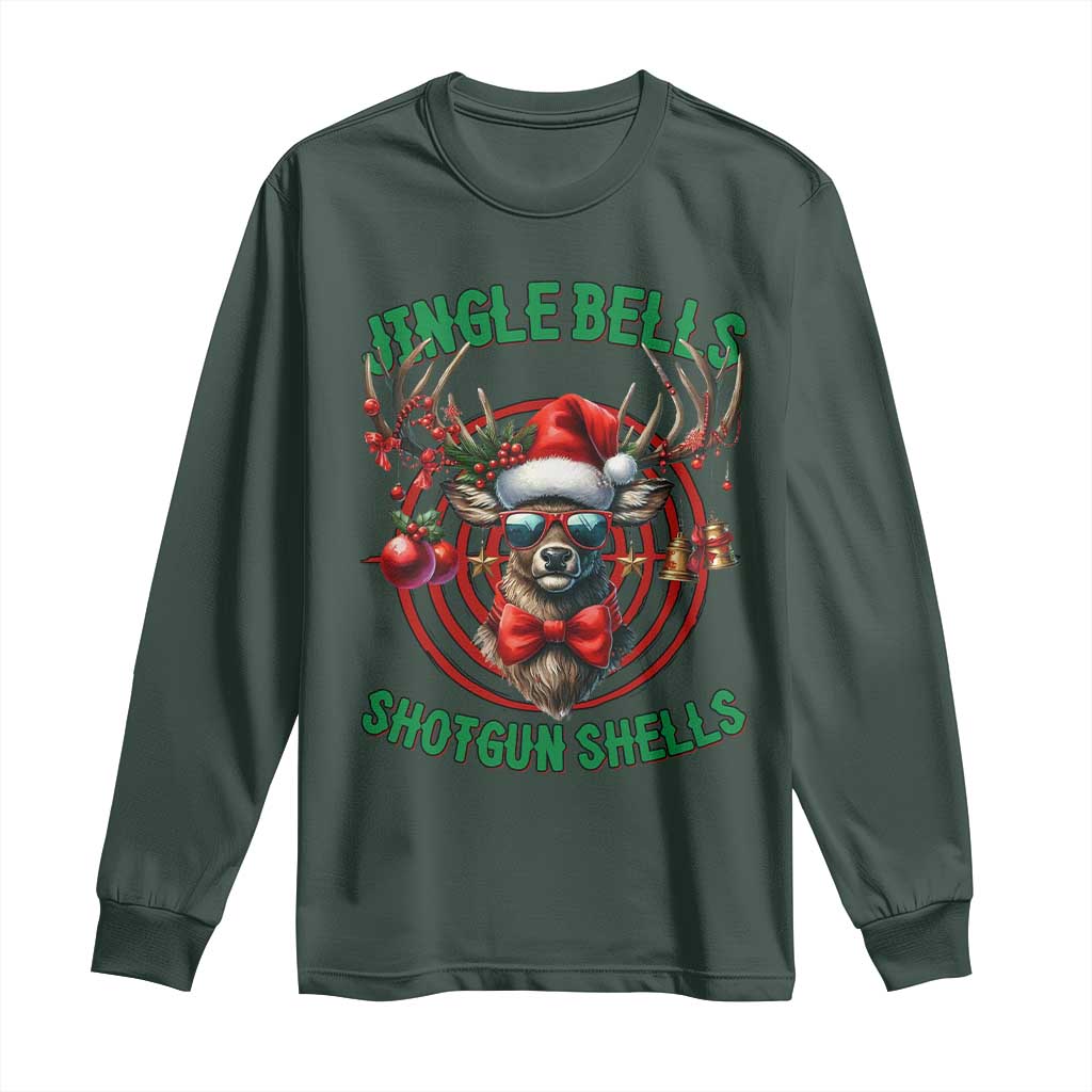Funny Christmas Hunting Long Sleeve Shirt Jingle Bells Shotgun Shells Santa Deer