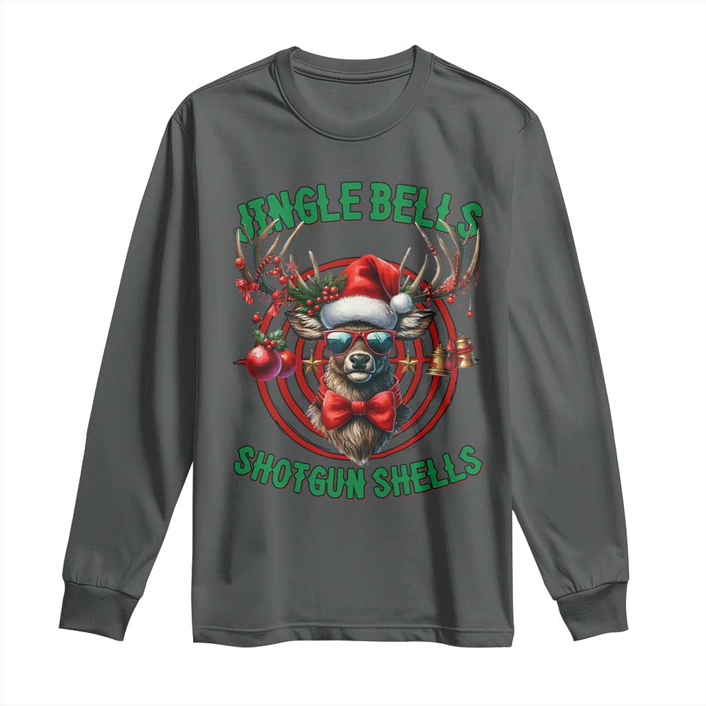 Funny Christmas Hunting Long Sleeve Shirt Jingle Bells Shotgun Shells Santa Deer