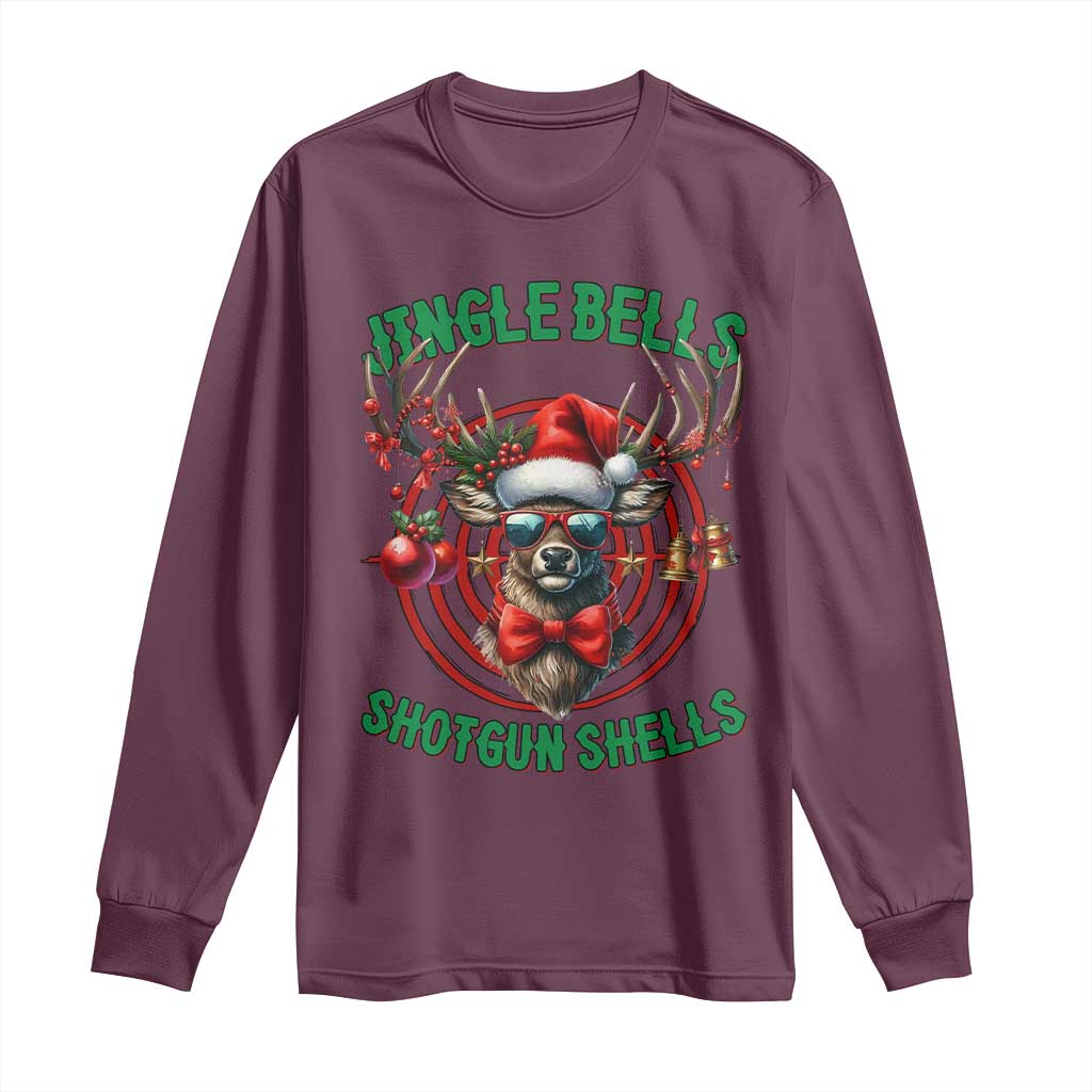 Funny Christmas Hunting Long Sleeve Shirt Jingle Bells Shotgun Shells Santa Deer