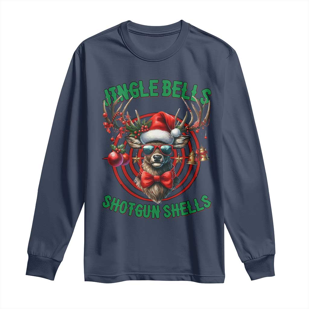 Funny Christmas Hunting Long Sleeve Shirt Jingle Bells Shotgun Shells Santa Deer