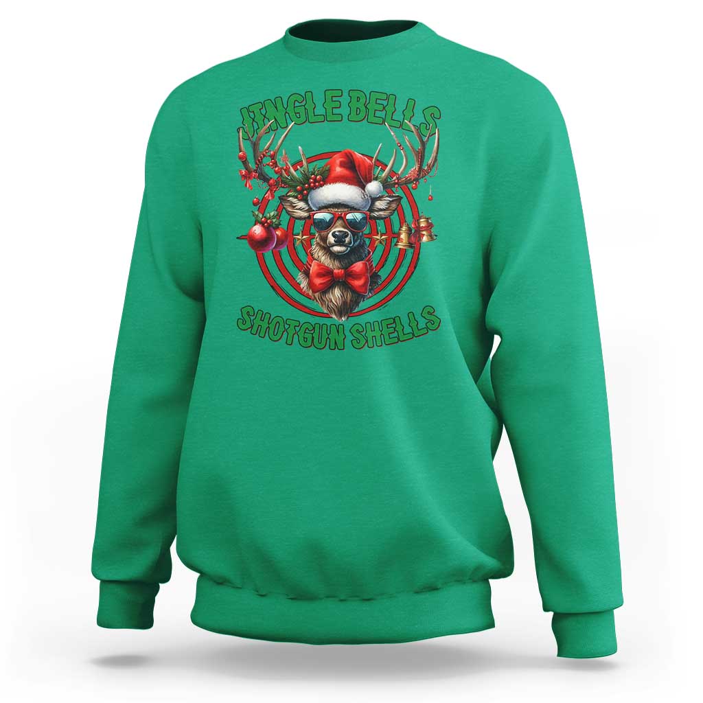 Funny Christmas Hunting Sweatshirt Jingle Bells Shotgun Shells Santa Deer - Wonder Print Shop