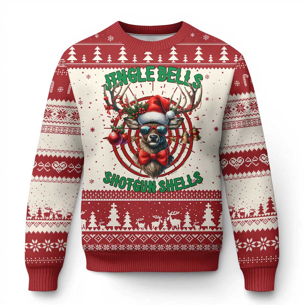 Funny Xmas Hunting Ugly Christmas Sweater Jingle Bells Shotgun Shells Santa Deer - Wonder Print Shop